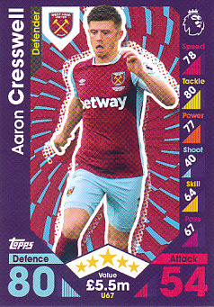 Aaron Cresswell West Ham United 2016/17 Topps Match Attax Extra  #U67